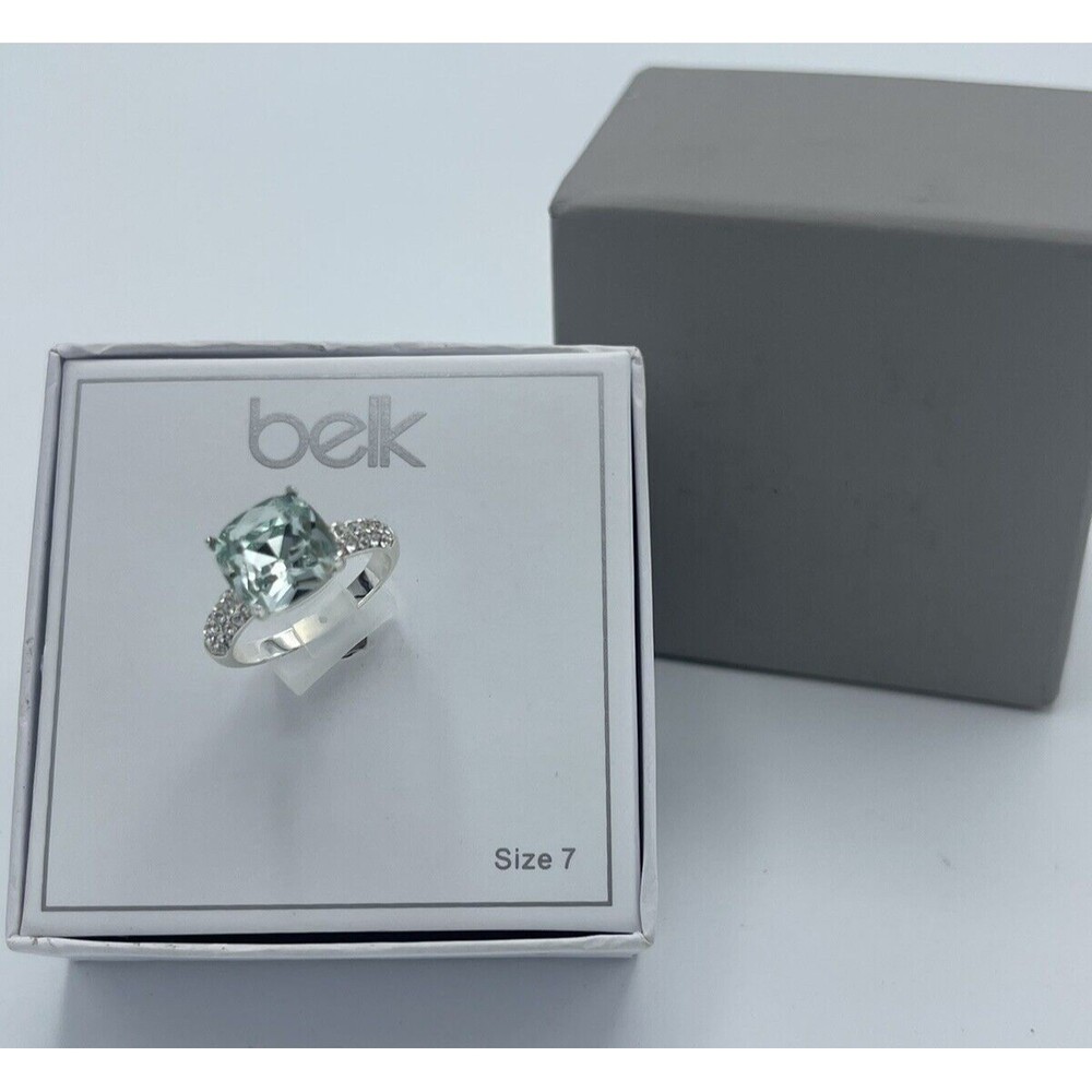 Belk Silver Tone Mint Green CZ Ring Sz 7 New